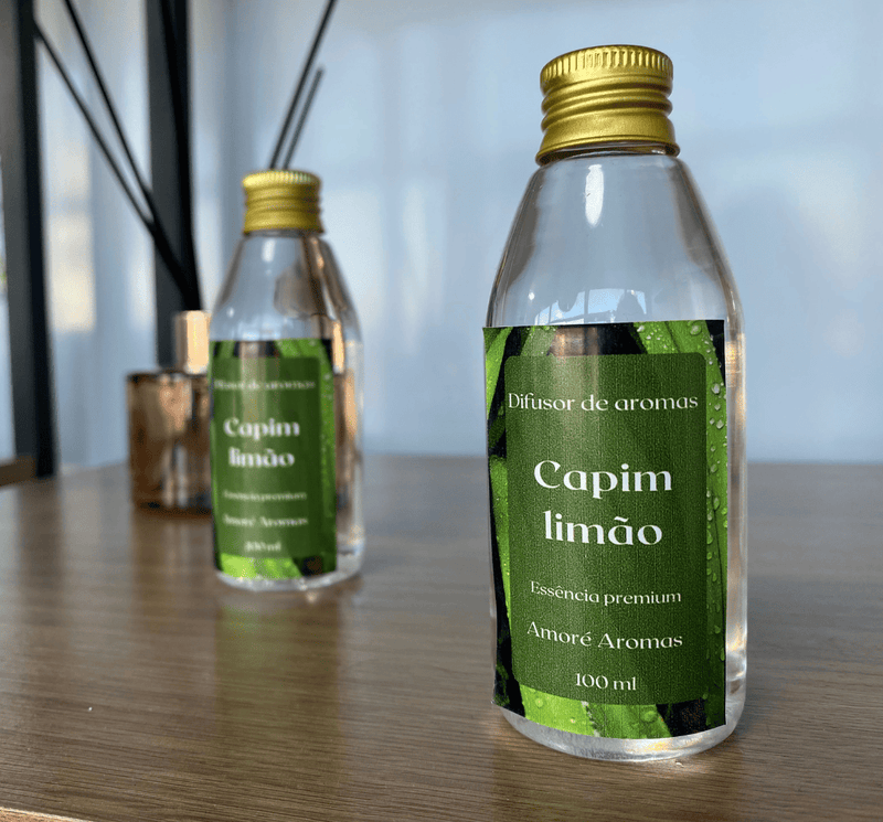 Refil de Difusor de Ambiente Capim limão  100ml + 5 Varetas Grátis