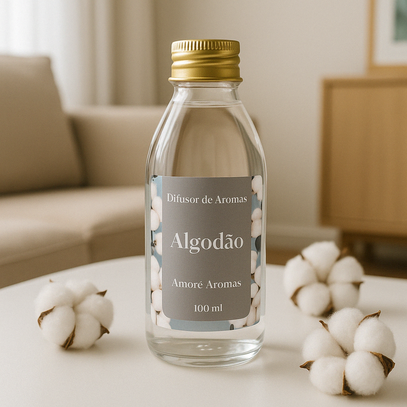 Refil de Difusor de Ambiente Algodão 100ml + 5 Varetas Grátis
