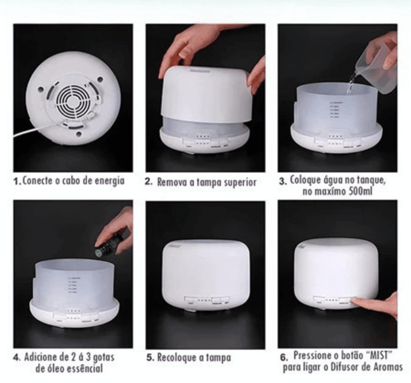 Umidificador de Ar - Aromatizador de Ambiente com LED