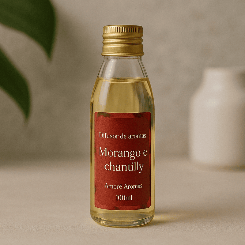 Refil de Difusor de Ambientes Morango e Chantilly 100 ml + 5 Varetas Grátis