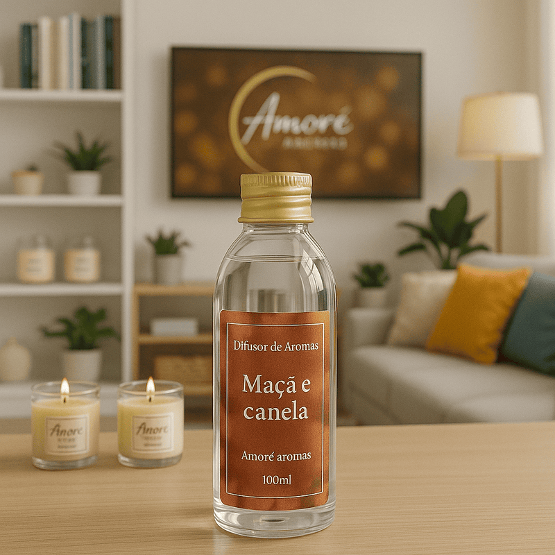 Refil de Difusor de Ambientes Maça e Canela 100 ml + 5 Varetas Grátis