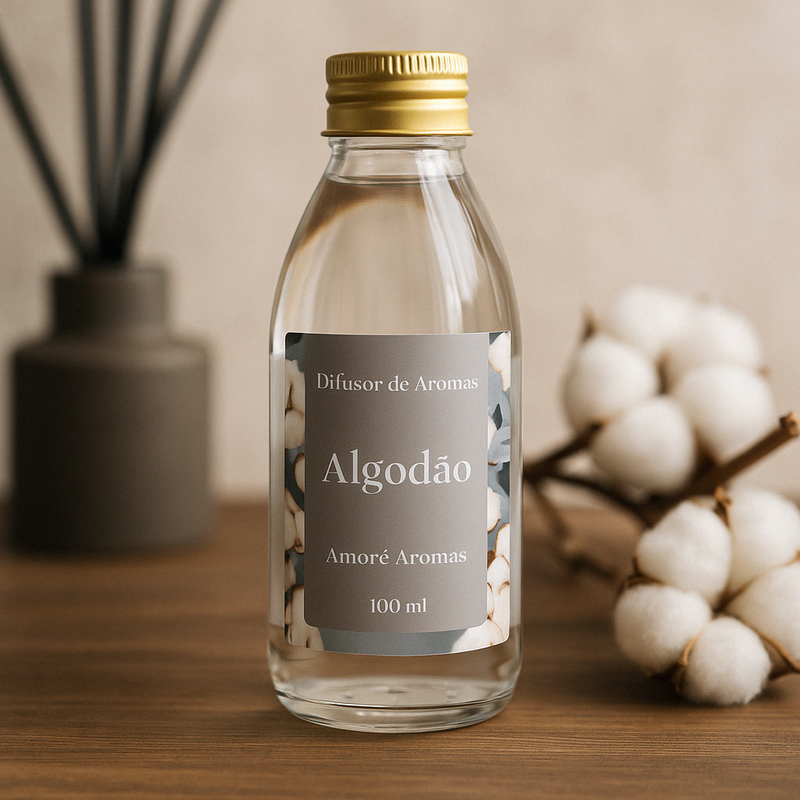 Refil de Difusor de Ambiente Algodão 100ml + 5 Varetas Grátis