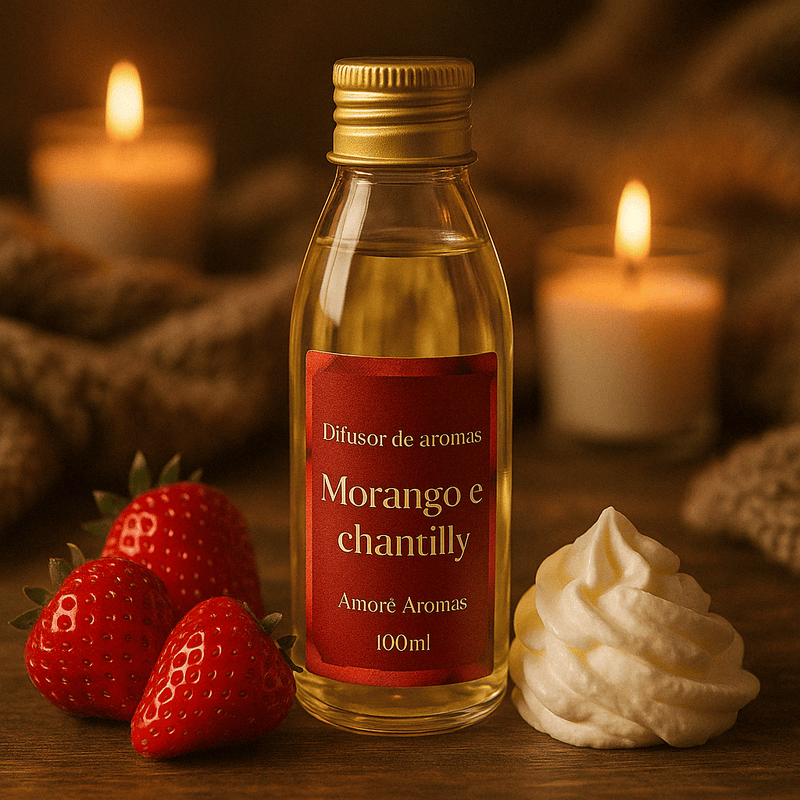 Refil de Difusor de Ambientes Morango e Chantilly 100 ml + 5 Varetas Grátis